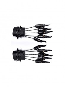 Halloween Personalized Black Faux Leather Spliced Dragon Claw Finger Punk Style Cone Gloves