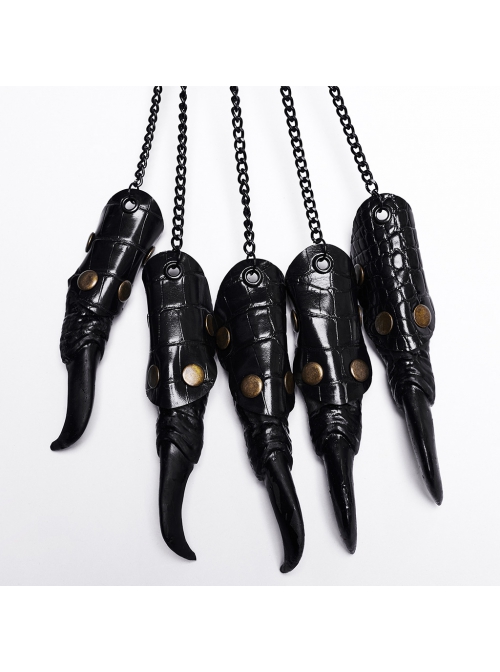 Halloween Personalized Black Faux Leather Spliced Dragon Claw Finger Punk Style Cone Gloves