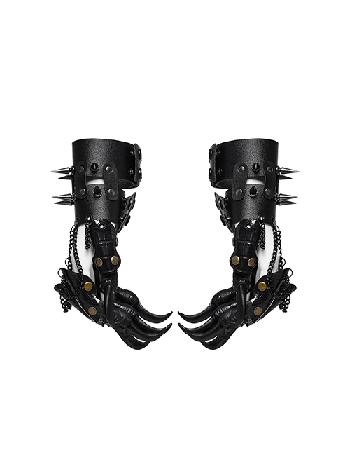 Halloween Personalized Black Faux Leather Spliced Dragon Claw Finger Punk Style Cone Gloves