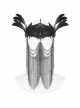 Handsome Black Artificial Leather Spliced Bat Shaped Lace Detachable Tassel Mask Punk Style Halloween Chain Mask