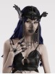 Handsome Black Artificial Leather Spliced Bat Shaped Lace Detachable Tassel Mask Punk Style Halloween Chain Mask