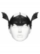 Handsome Black Artificial Leather Spliced Bat Shaped Lace Detachable Tassel Mask Punk Style Halloween Chain Mask