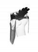 Handsome Black Artificial Leather Spliced Bat Shaped Lace Detachable Tassel Mask Punk Style Halloween Chain Mask