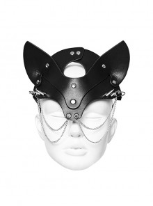Halloween New Adjustable Metal Chain Spliced With Artificial Leather Special-Shaped Studs Decorated Punk Style Fox Mask