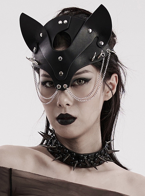Halloween New Adjustable Metal Chain Spliced With Artificial Leather Special-Shaped Studs Decorated Punk Style Fox Mask