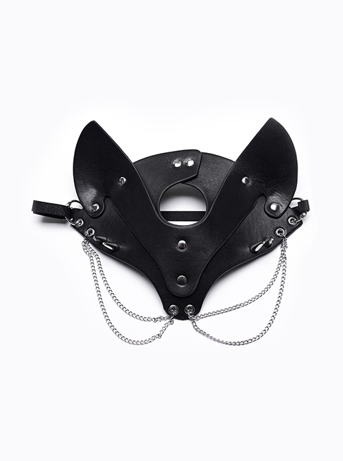 Halloween New Adjustable Metal Chain Spliced With Artificial Leather Special-Shaped Studs Decorated Punk Style Fox Mask