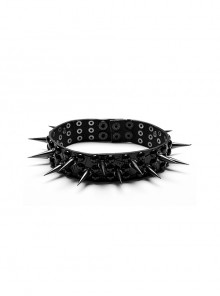 Halloween Black Faux Leather Personalized Glossy Dots And Studded Adjustable Punk Style Spiked Collar