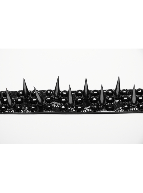 Halloween Black Faux Leather Personalized Glossy Dots And Studded Adjustable Punk Style Spiked Collar
