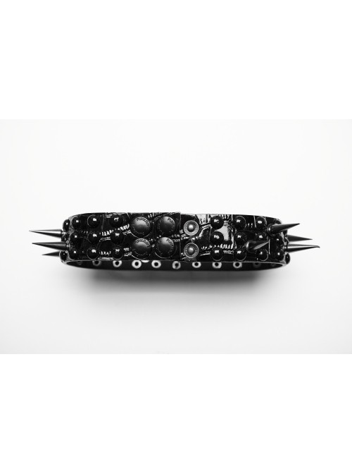 Halloween Black Faux Leather Personalized Glossy Dots And Studded Adjustable Punk Style Spiked Collar