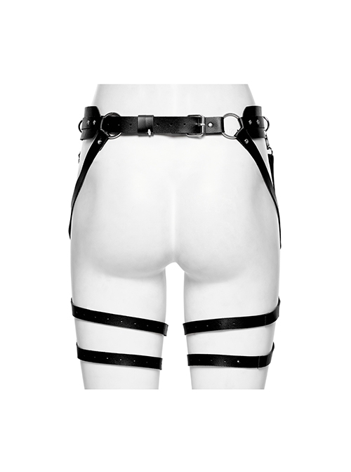 Halloween Sexy Adjustable Black Waist Leggings Punk Style Faux Leather Harness