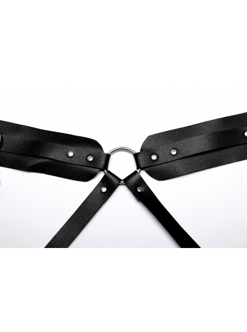 Halloween Sexy Adjustable Black Waist Leggings Punk Style Faux Leather Harness