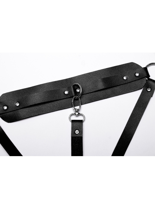Halloween Sexy Adjustable Black Waist Leggings Punk Style Faux Leather Harness