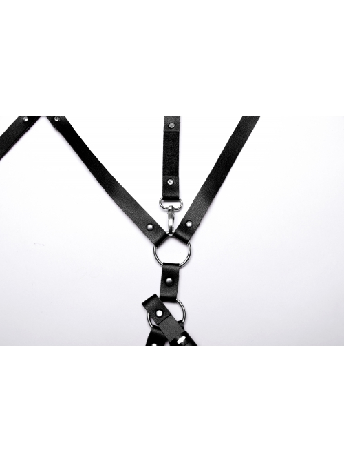 Halloween Sexy Adjustable Black Waist Leggings Punk Style Faux Leather Harness