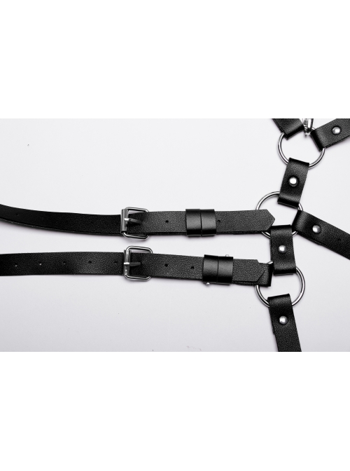 Halloween Sexy Adjustable Black Waist Leggings Punk Style Faux Leather Harness