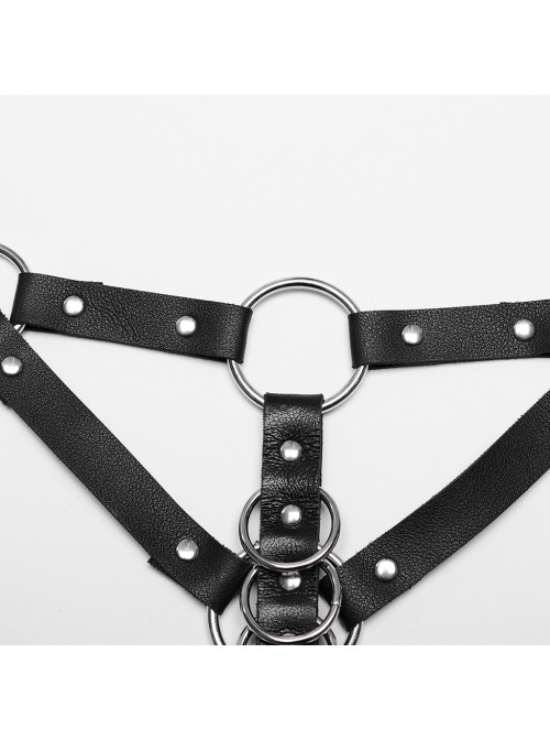 Black Adjustable Artificial Leather Sides Decorated With Multiple Metal Rings Punk Style Halloween Harness