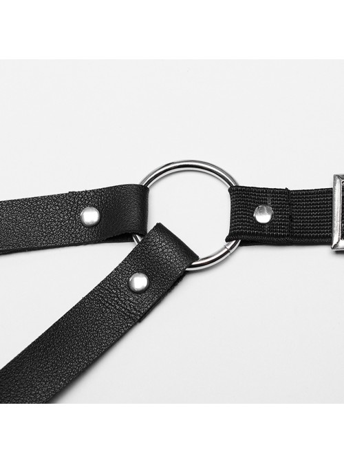 Black Adjustable Artificial Leather Sides Decorated With Multiple Metal Rings Punk Style Halloween Harness