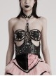 Halloween Black Faux Leather Halter Neck Hollow Waist Tie Waist Punk Style Sexy Bra