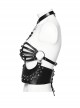 Halloween Black Faux Leather Halter Neck Hollow Waist Tie Waist Punk Style Sexy Bra