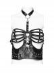 Halloween Black Faux Leather Halter Neck Hollow Waist Tie Waist Punk Style Sexy Bra