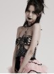 Halloween Black Faux Leather Halter Neck Hollow Waist Tie Waist Punk Style Sexy Bra