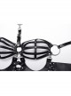 Halloween Black Faux Leather Halter Neck Hollow Waist Tie Waist Punk Style Sexy Bra