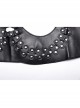 Halloween Black Faux Leather Halter Neck Hollow Waist Tie Waist Punk Style Sexy Bra