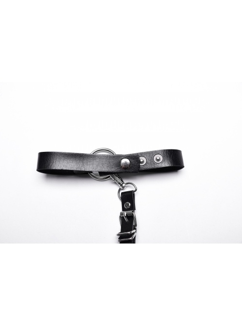 Halloween Black Faux Leather Halter Neck Hollow Waist Tie Waist Punk Style Sexy Bra
