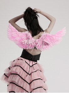 Halloween Pink Devil Feather Spliced Artificial Leather With Elastic Straps Punk Style Wing Straps