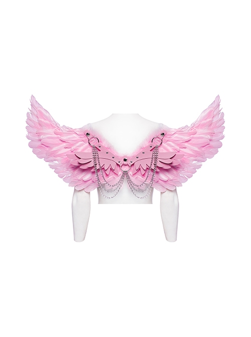 Halloween Pink Devil Feather Spliced Artificial Leather With Elastic Straps Punk Style Wing Straps