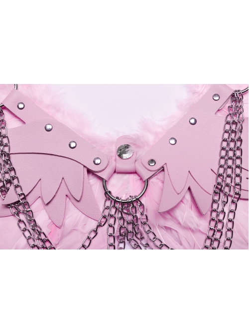 Halloween Pink Devil Feather Spliced Artificial Leather With Elastic Straps Punk Style Wing Straps