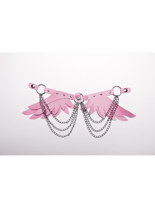 Halloween Pink Devil Feather Spliced Artificial Leather With Elastic Straps Punk Style Wing Straps