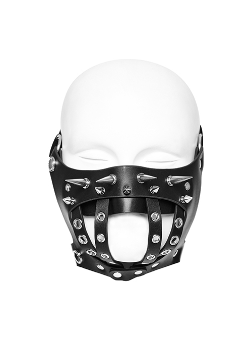 Handsome Black Artificial Leather Semi Bag Decorative Metal Rivet Dotted Punk Style Halloween Mask