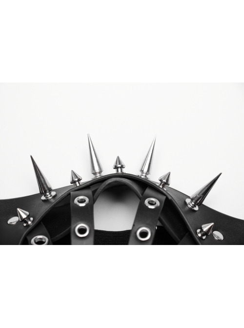 Handsome Black Artificial Leather Semi Bag Decorative Metal Rivet Dotted Punk Style Halloween Mask