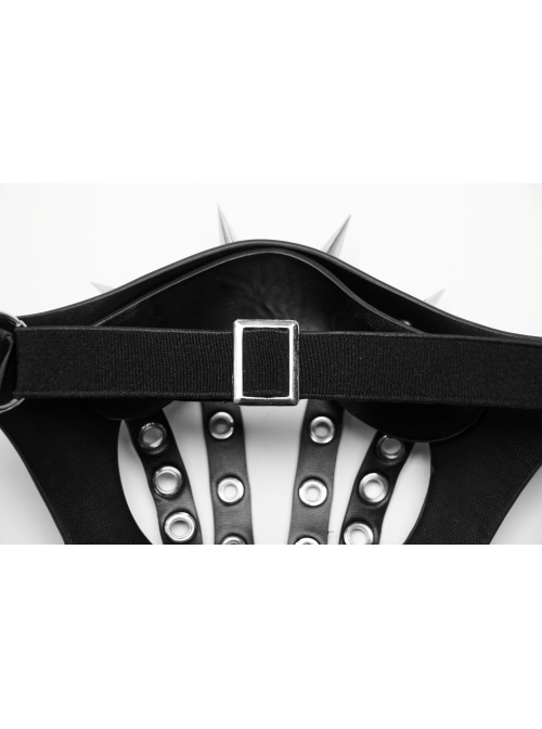 Handsome Black Artificial Leather Semi Bag Decorative Metal Rivet Dotted Punk Style Halloween Mask