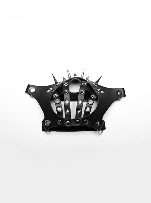 Handsome Black Artificial Leather Semi Bag Decorative Metal Rivet Dotted Punk Style Halloween Mask