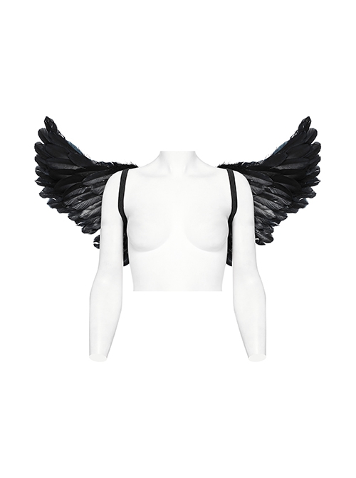 Halloween Black Devil Feather Spliced Artificial Leather With Elastic Straps Punk Style Wing Straps
