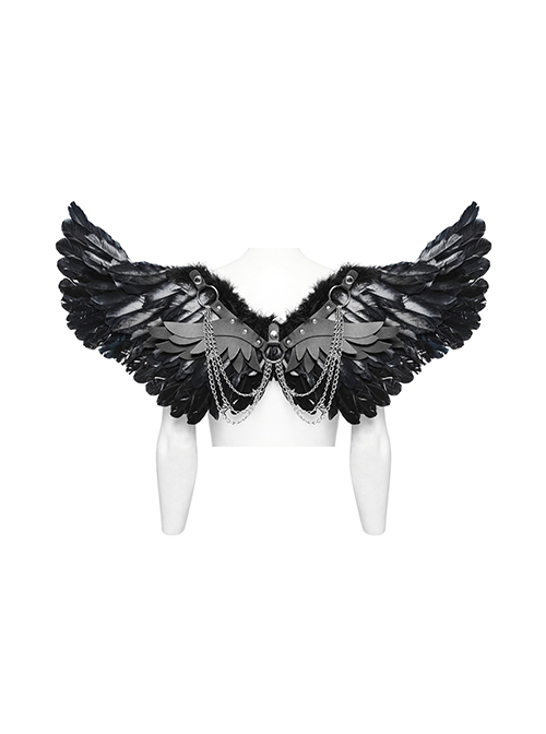 Halloween Black Devil Feather Spliced Artificial Leather With Elastic Straps Punk Style Wing Straps