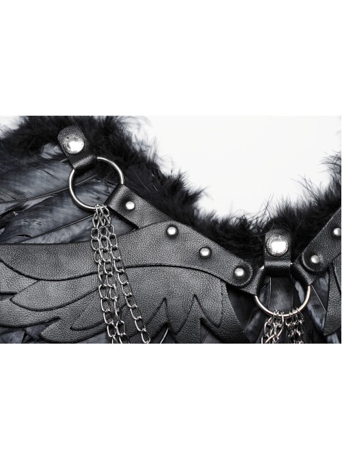 Halloween Black Devil Feather Spliced Artificial Leather With Elastic Straps Punk Style Wing Straps
