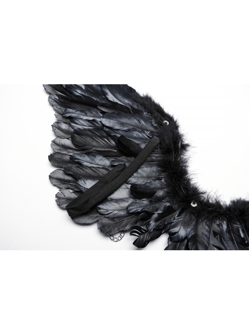 Halloween Black Devil Feather Spliced Artificial Leather With Elastic Straps Punk Style Wing Straps
