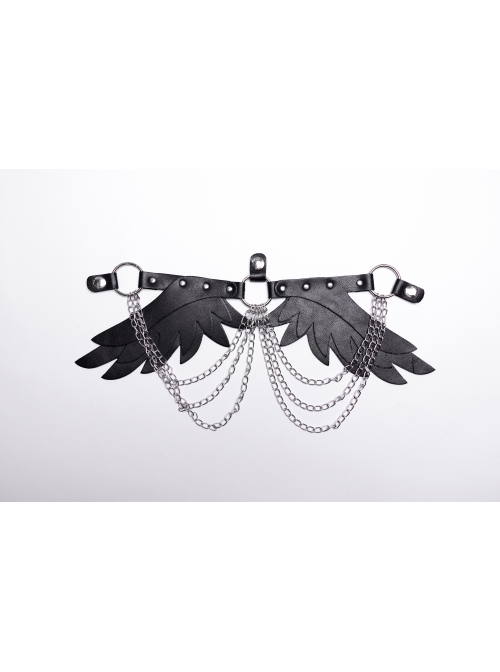 Halloween Black Devil Feather Spliced Artificial Leather With Elastic Straps Punk Style Wing Straps
