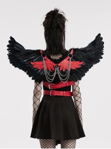 Halloween Black Red Devil Feather Spliced Artificial Leather With Elastic Straps Punk Style Wing Straps