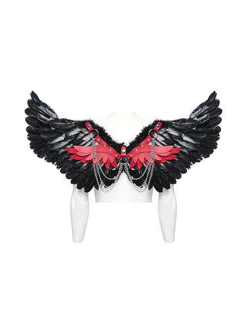 Halloween Black Red Devil Feather Spliced Artificial Leather With Elastic Straps Punk Style Wing Straps