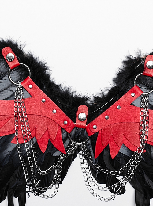 Halloween Black Red Devil Feather Spliced Artificial Leather With Elastic Straps Punk Style Wing Straps