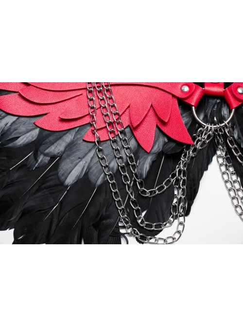 Halloween Black Red Devil Feather Spliced Artificial Leather With Elastic Straps Punk Style Wing Straps