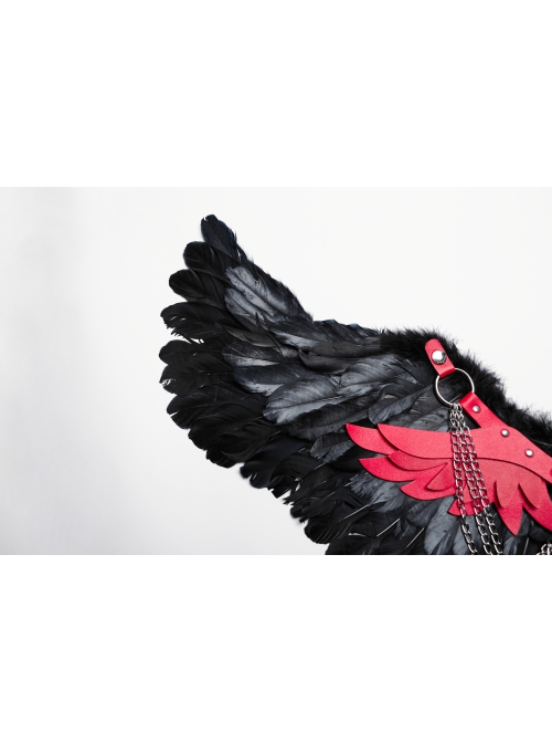 Halloween Black Red Devil Feather Spliced Artificial Leather With Elastic Straps Punk Style Wing Straps