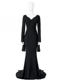 Wednesday Addams Morticia Halloween Cosplay Black Dress Costume