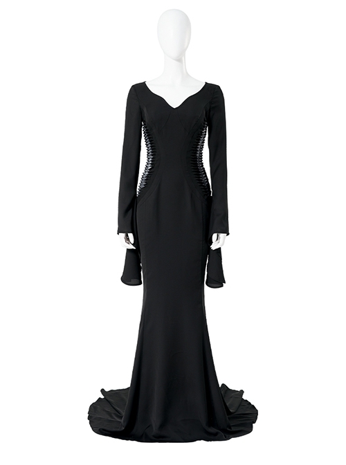 Wednesday Addams Morticia Halloween Cosplay Black Dress Costume