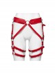 Halloween Sexy Adjustable Red Waist Leggings Punk Style Faux Leather Harness