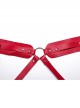 Halloween Sexy Adjustable Red Waist Leggings Punk Style Faux Leather Harness