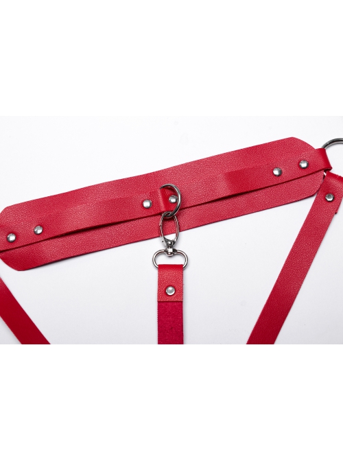 Halloween Sexy Adjustable Red Waist Leggings Punk Style Faux Leather Harness